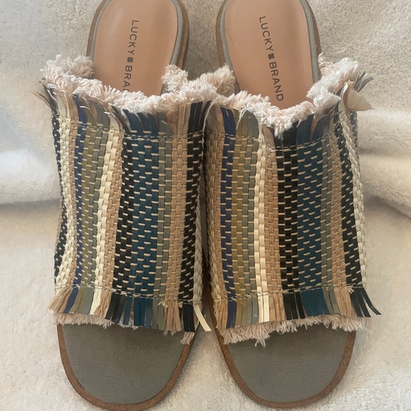 Lucky Brand Leyshia Wedge Heel Mule in Open Blue Turquoise ~ NEW - Picture 1 of 9